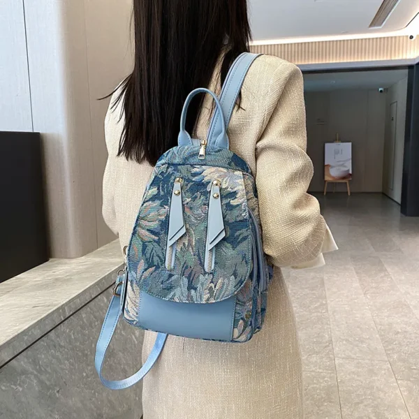 sky blue colour floral print versatile women's backpack