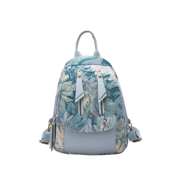 sky blue colour floral print versatile women's backpack