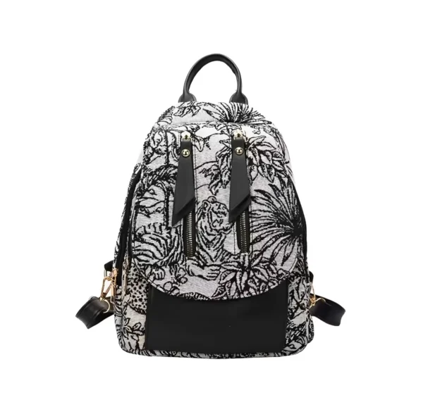 black and white floral print versatile women's backpack